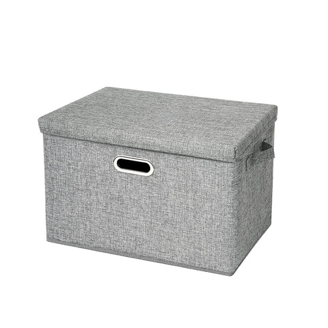 Linen-Type Storage Bin with Lid & Metal Label Holder - Gray