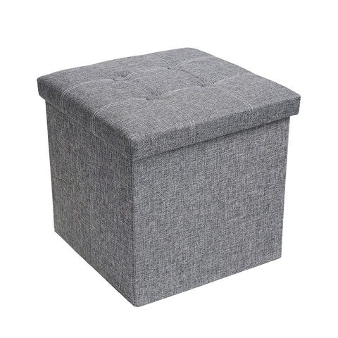 Square Fabric Storage Ottoman With Tufted Button Top - Gray