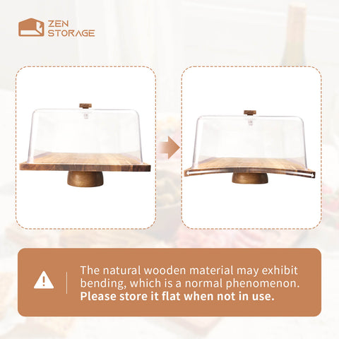 ZenStorage Rectangular Acacia Wood Cake Display Stand with Acrylic Dome Lid - 2-in-1 Footed Cake Holder, Cake Plate Display with Cover for Baking Gifts, Dessert Table Display Set & Charcuterie Board