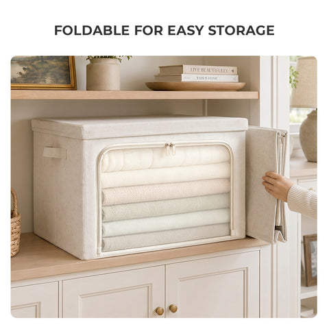 Linen-Blend Stackable Storage Bin with Top & Front Access – L