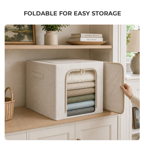 Linen-Blend Stackable Storage Bin for Deep Shelves – M