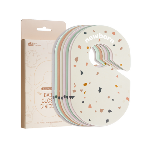 Baby Clothes Dividers for Closet(8 Pcs), Double-Sided Size Organizer Labels from Newborn to 2T, Terrazzo Pattern Nursery Closet Seperators,Ideal Gift for Baby Shower