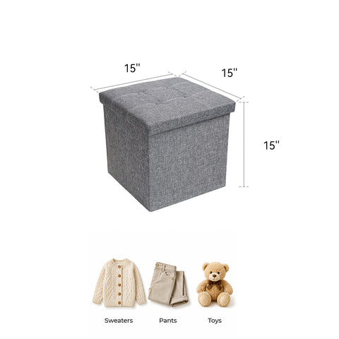 Square Fabric Storage Ottoman With Tufted Button Top - Beige