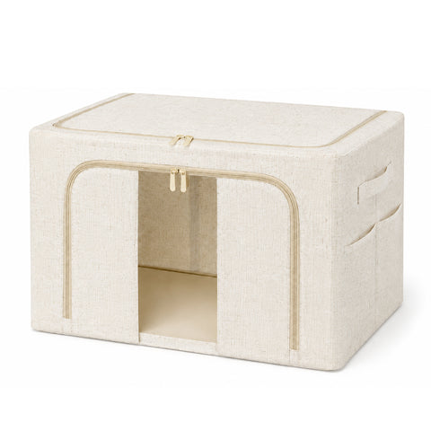 Linen-Blend Stackable Storage Bin with Side Pockets - 66L