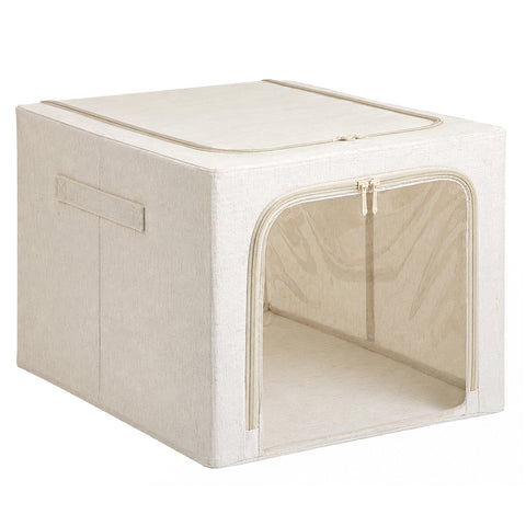 Linen-Blend Stackable Storage Bin for Deep Shelves – L