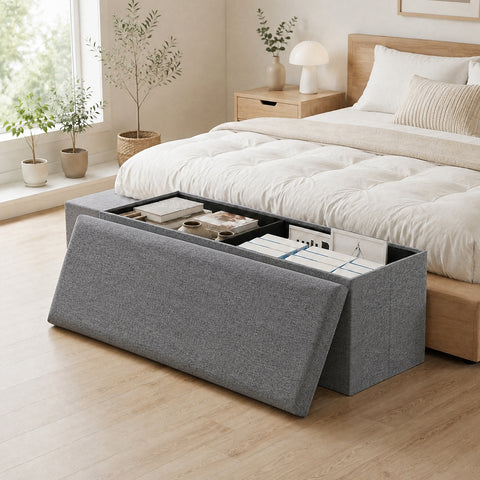 Long Fabric Storage Ottoman Bench for Bedroom & Entryway With Flat Top