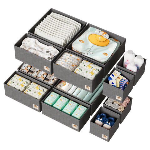 ZenStorage 12/16Pack Fabric Drawer Organizer with Zipper for Baby Clothes, Socks, Bra, Towels, Ties