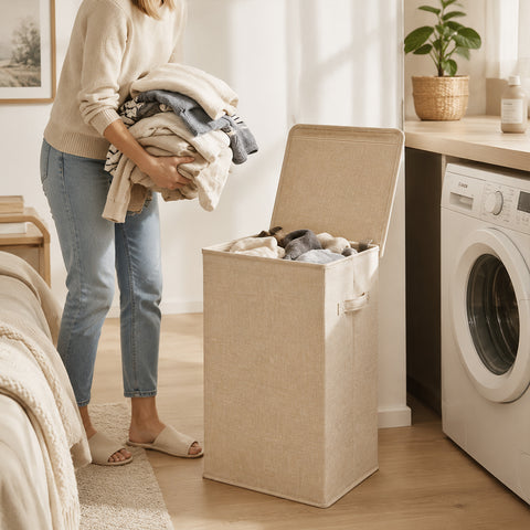Linen-Type Laundry Hamper with Lids - Gray