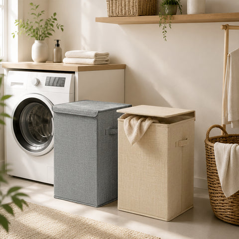 Linen-Type Laundry Hamper with Lids - Gray