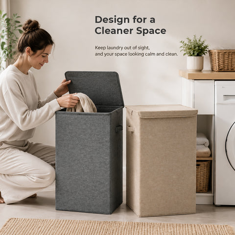 Linen-Type Laundry Hamper with Lids - Gray