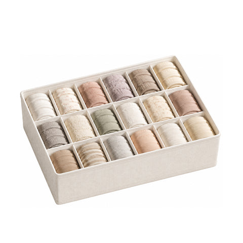 Linen-Blend Socks Drawer Organizer - 18 Compartments