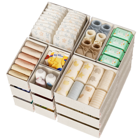 Linen-Blend Drawer Organizer for Baby Clothes - 20 Pack