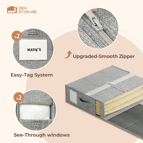 ZenStorage Foldable Sheet Storage Box (King & Queen Size) with Window and Label