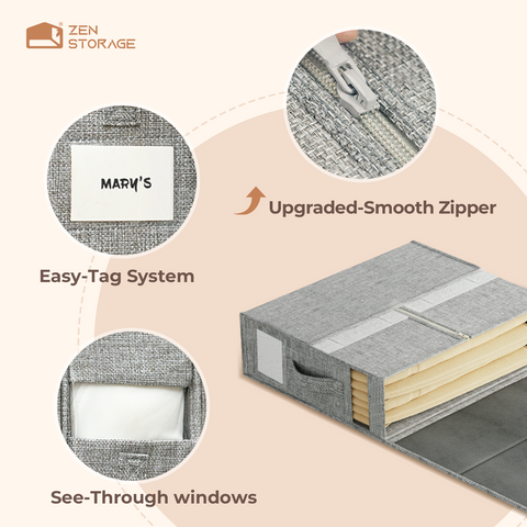Linen-Type Sheet Storage Box (King & Queen Size) - Gray - 4 Pack
