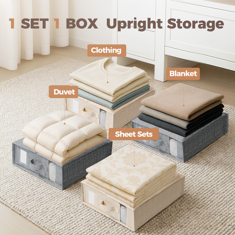 Linen-Type Sheet Storage Box (King & Queen Size) - Gray - 4 Pack