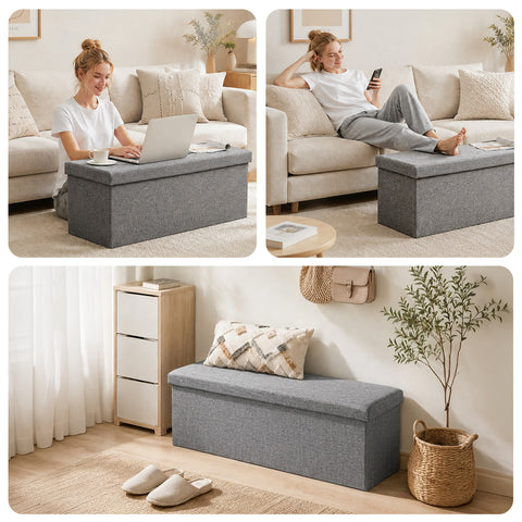 Long Fabric Storage Ottoman Bench for Bedroom & Entryway With Flat Top