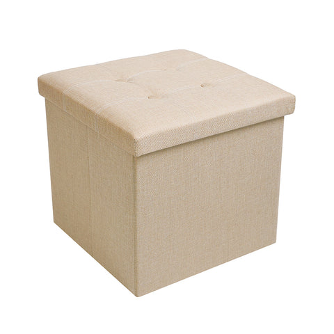 Square Fabric Storage Ottoman With Tufted Button Top - Beige