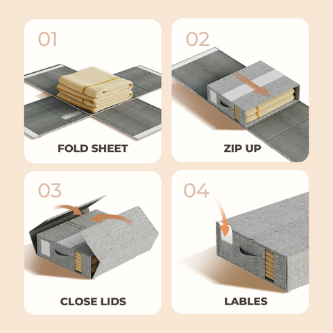 Linen-Type Sheet Storage Box (King & Queen Size) - Gray - 4 Pack