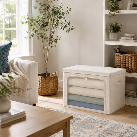 Linen-Blend Stackable Storage Bin with Top & Front Access – L