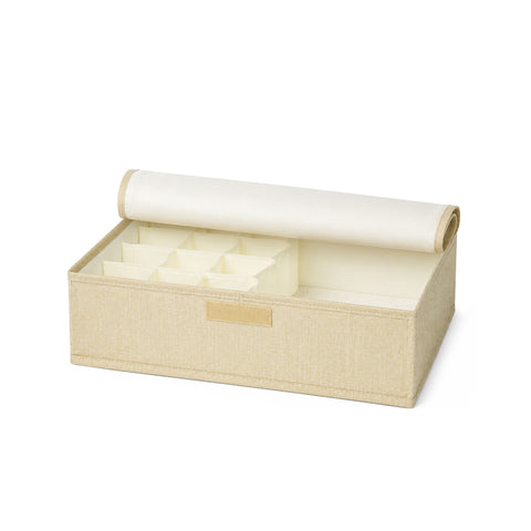 Linen-Type Cloth 2-In-1 Drawer Organizer With Lid