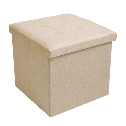 Square Fabric Storage Ottoman With Tufted Button Top - Beige