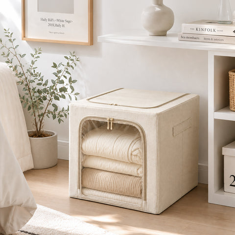 Linen-Blend Stackable Storage Bin for Deep Shelves – M