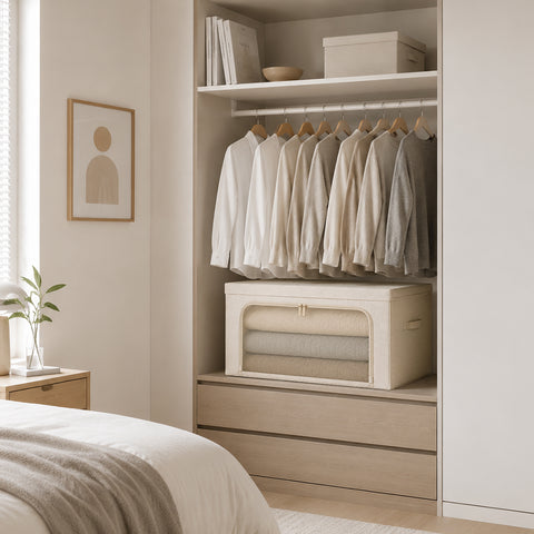 Linen-Blend Stackable Storage Bin with Top & Front Access – L