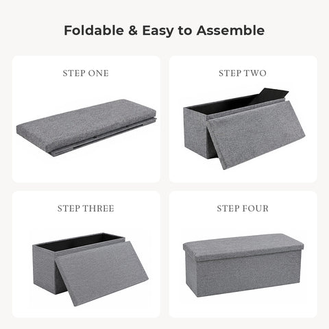 Long Fabric Storage Ottoman Bench for Bedroom & Entryway With Flat Top