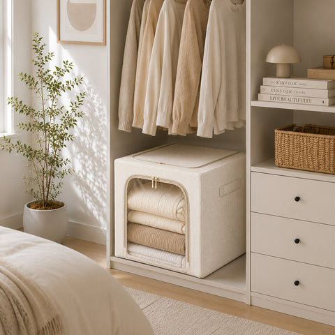 Linen-Blend Stackable Storage Bin for Deep Shelves – M