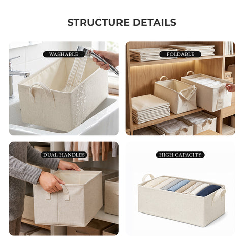 Reinforced Linen-Blend Storage Basket with Steel Frame & Handles