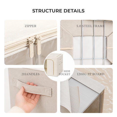 Stackable Clothes & Bedding Storage Bins with Lids, Clear Front Window & Side Pockets