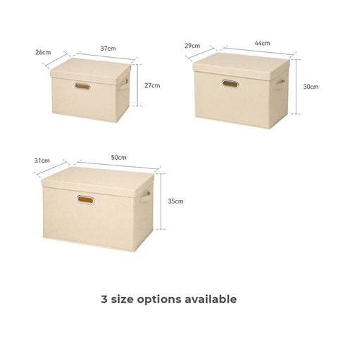 Linen-Type Storage Bin with Lid & Metal Label Holder - Gray