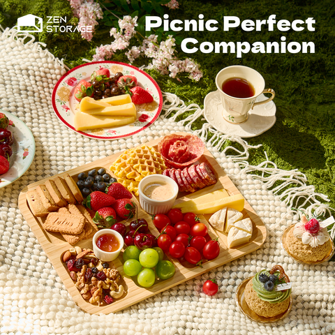 Zenstorge Bamboo Charcuetrie Board with Lid and Handle | Portable Travel Cheese Board for Charcuterie, Snacks | Housewarming Gifts for Weddings, Bridal Shower, Parties (6 Compartments,11x14 Inch）