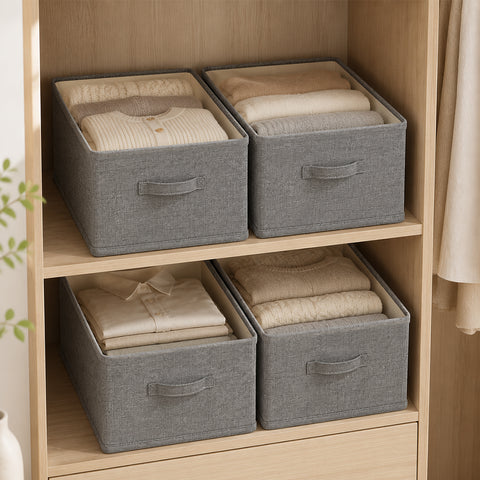 Linen-Type Open-Top Storage Basket with Dual Carry Handles - Gray