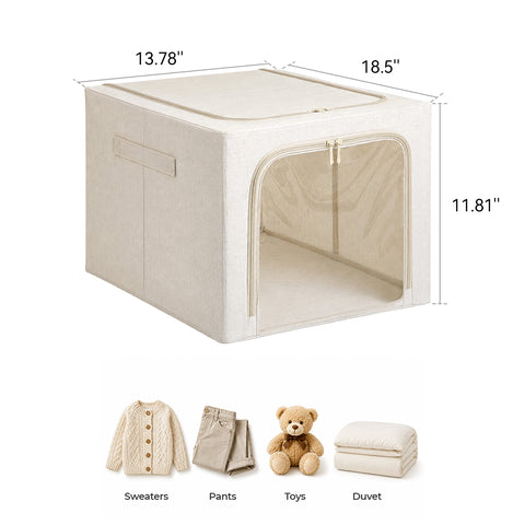 Linen-Blend Stackable Storage Bin for Deep Shelves – L