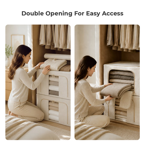 Stackable Clothes & Bedding Storage Bins with Lids, Clear Front Window & Side Pockets
