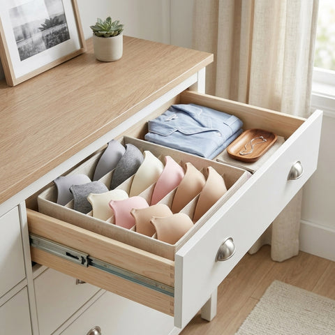 Linen-Blend Bras Drawer Organizer - 6 Compartments