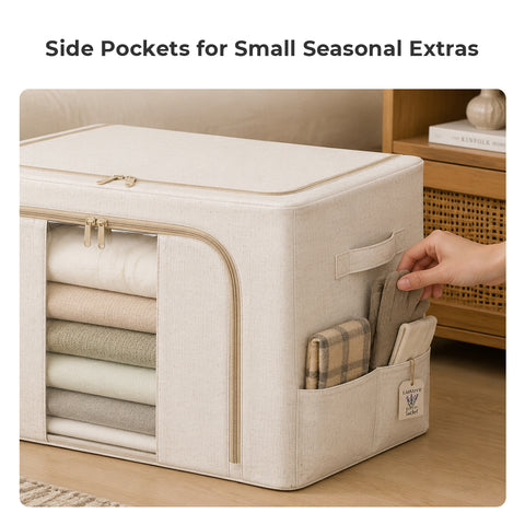 Stackable Clothes & Bedding Storage Bins with Lids, Clear Front Window & Side Pockets