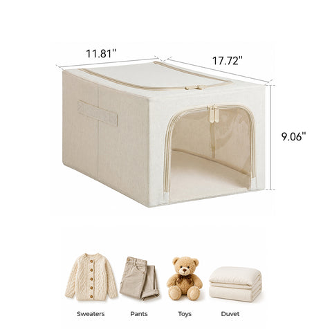 Linen-Blend Stackable Storage Bin for Deep Shelves – M
