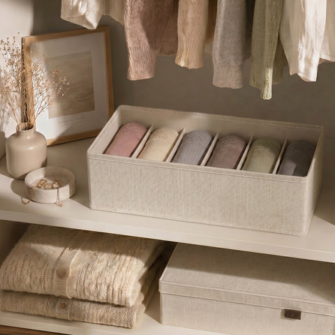 Linen-Blend Underwears Drawer Organizer - 6 Compartments
