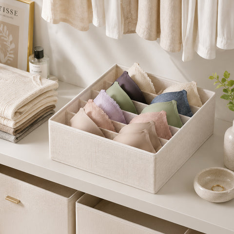 Linen-Blend Bras Drawer Organizer - 6 Compartments