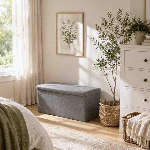 Long Fabric Storage Ottoman Bench for Bedroom & Entryway With Flat Top