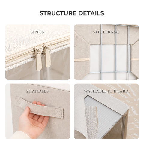 Linen-Blend Stackable Storage Bin for Deep Shelves – M
