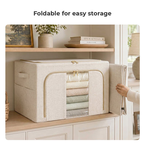 Stackable Clothes & Bedding Storage Bins with Lids, Clear Front Window & Side Pockets