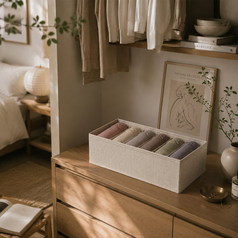 Linen-Blend Underwears Drawer Organizer - 6 Compartments