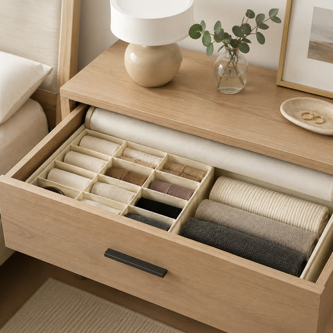 Linen-Type Cloth 2-In-1 Drawer Organizer With Lid