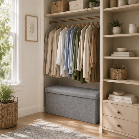 Long Fabric Storage Ottoman Bench for Bedroom & Entryway With Flat Top