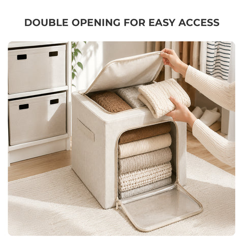 Linen-Blend Stackable Storage Bin for Deep Shelves – M