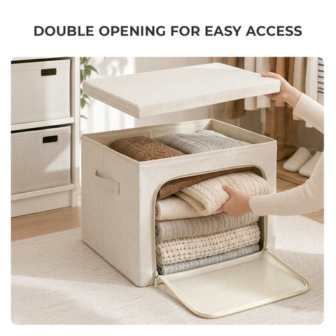 Linen-Blend Stackable Storage Bin with Top & Front Access – L