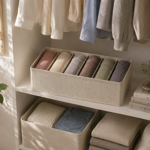Linen-Blend Underwears Drawer Organizer - 6 Compartments